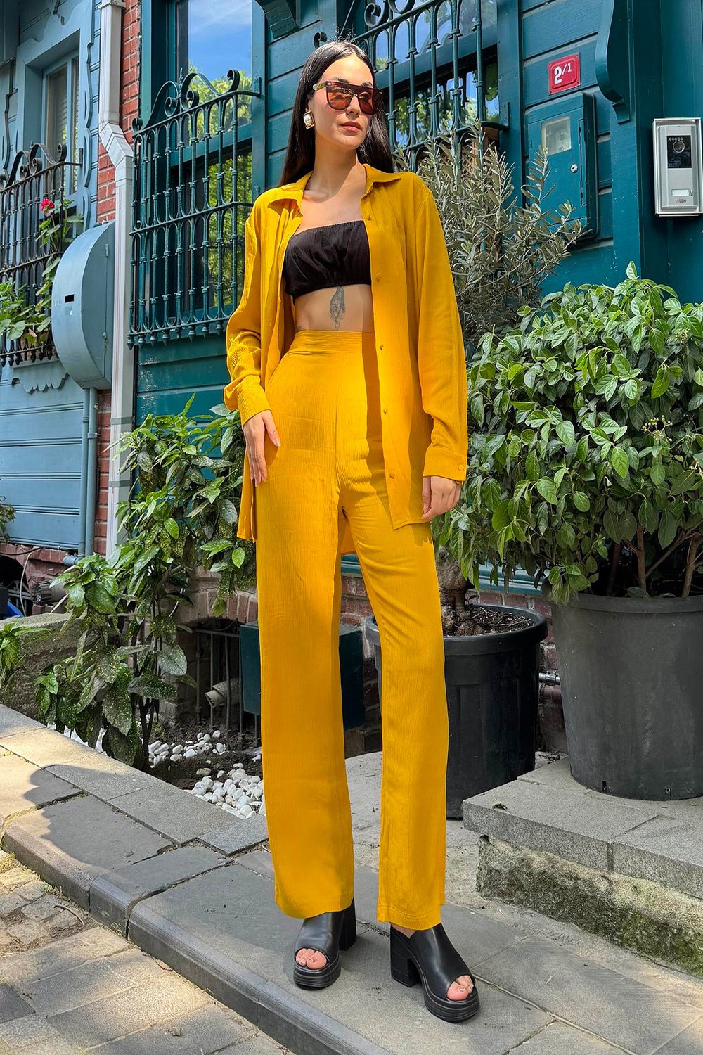 For You İn&Out 3 lü Viskon İçeride&Dışarıda Krinkıl Bustiyerli Hardal Takım  For You İn&Out 3'lü Viskon Krinkıl Bustiyerli Hardal Takım