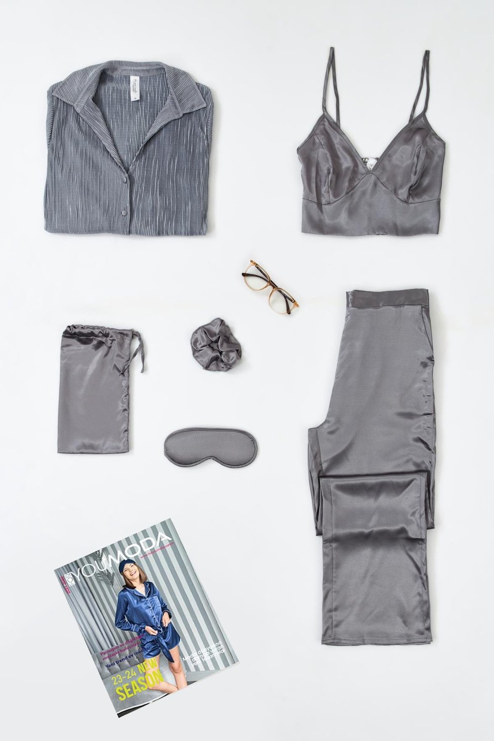 For You İn&Out 6 lı Pliseli Gri Bustiyerli Pijama Takım  For You İn&Out 6'lı Pliseli Gri Bustiyerli Pijama Takım