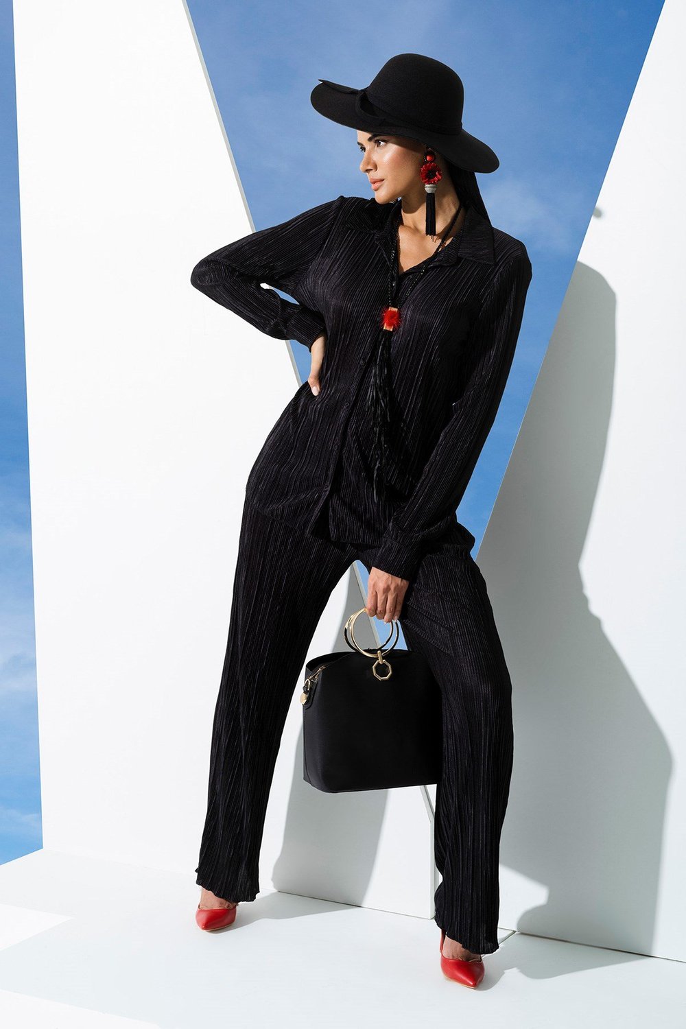 For You Sleepwear/For You Moda For You İn&Out For You İn&Out 2 li Piliseli Siyah Gömlek Pantolon Takım 