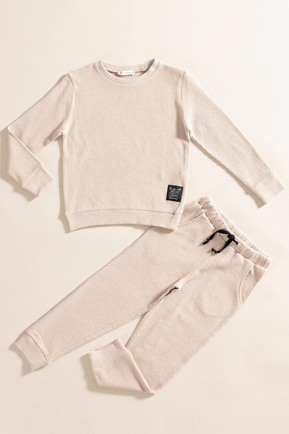For You Kids 2'li Pamuk Waffle Sweat Jogger Taş Alt Üst Takım For You Kids 2'li Pamuk Waffle Sweat Jogger Taş Alt Üst Takım 