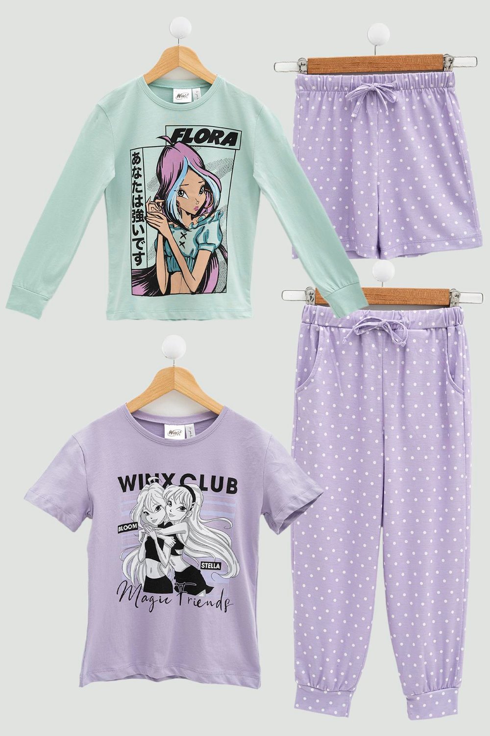 For You Kids 4'lü Winx Baskılı Tshirt Şort Pantolon Lila Takım  For You Kids 4'lü Winx Baskılı Tshirt Şort Pantolon Lila Takım 
