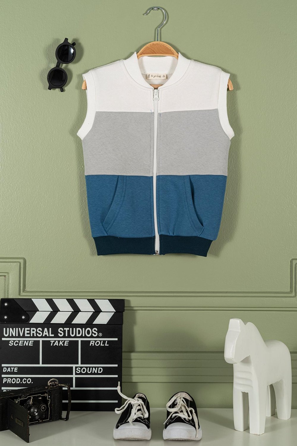 For You Kids Fermuarlı Garnili Kanguru Cep Mavi Kız Çocuk Yelek For You Kids Fermuarlı Garnili Kanguru Cep Mavi Kız Çocuk Yelek