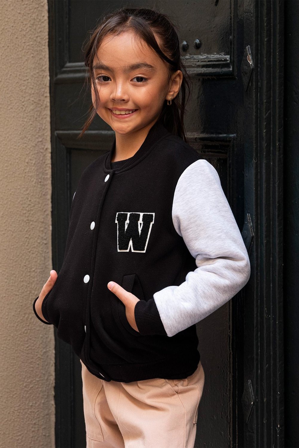 For You Kids W Nakışlı Kız Çocuk Siyah Bomber Kolej Ceket For You Kids W Nakışlı Kız Çocuk Siyah Bomber Kolej Ceket