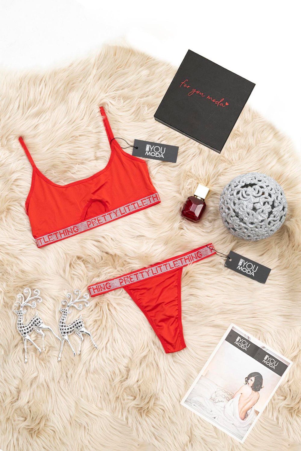 For You Lingerie 2 li  Taşlı Bralet Slip Kırmızı Takım  For You Lingerie For You Lingerie 2 li  Taşlı Bralet Slip Kırmızı Takım 