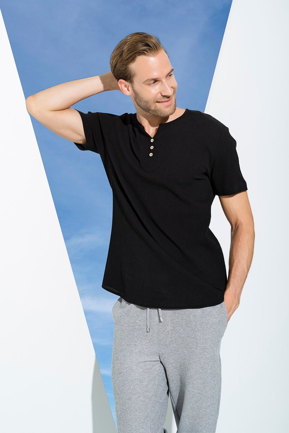 For You Man/For You Moda For You Man For You Man Organik 3 Düğme Kısakol Siyah Gömlek