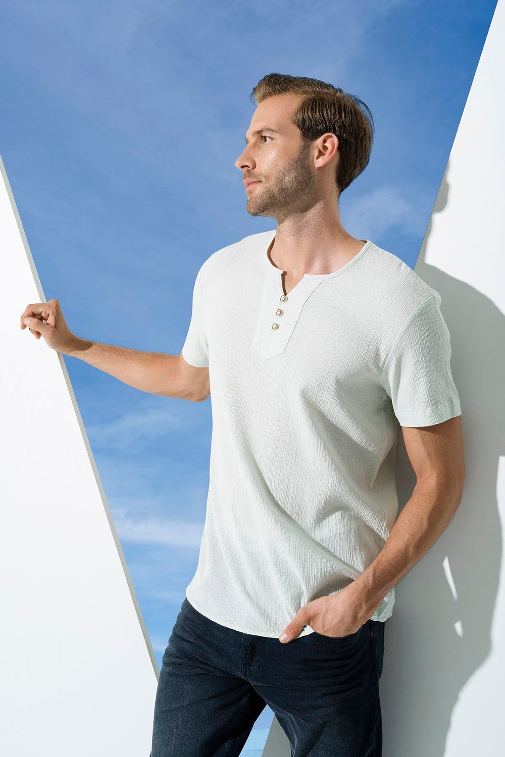 For You Man/For You Moda For You Man For You Man Organik 3 Düğme Kısakol Yeşil Gömlek