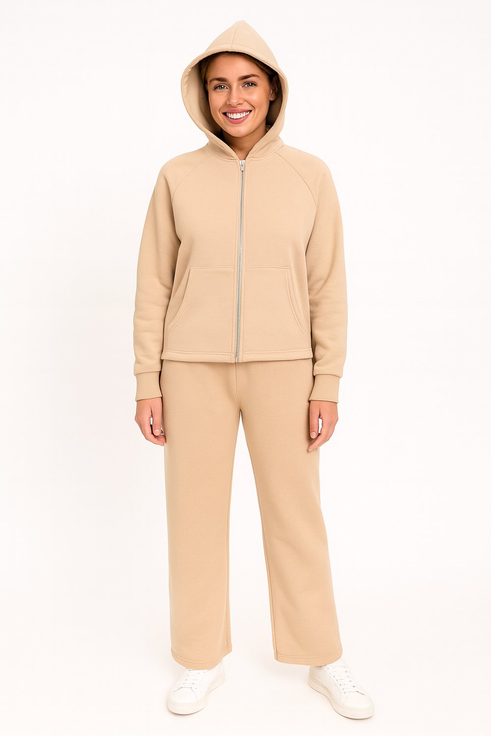 For You Moda 3 İplik Şardonlu Kapişonlu Kadın Eşofman Takımı | Bej For You Moda 3 İplik Şardonlu Kapişonlu Kadın Eşofman Takımı | Bej