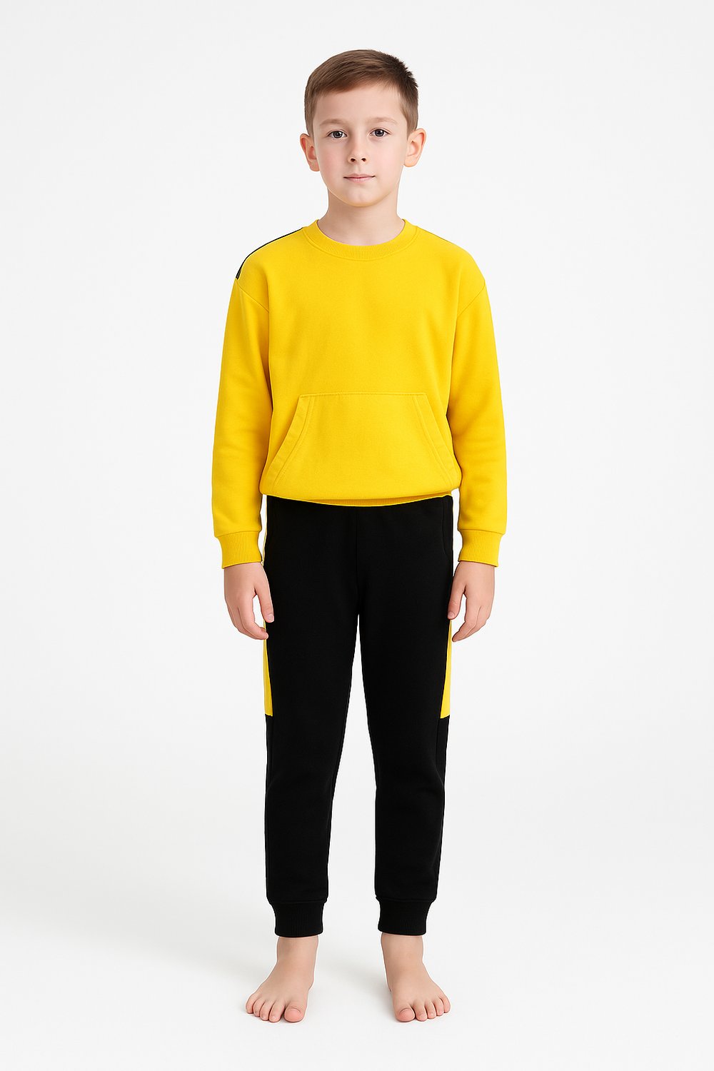For You Kids Gizli Kanguru Cep Detaylı Garnili Erkek Çocuk Uzun Alt Üst Takım | Sarı Siyah For You Moda Gizli Kanguru Cep Detaylı Garnili Erkek Çocuk Uzun Alt Üst Takım | Sarı Siyah