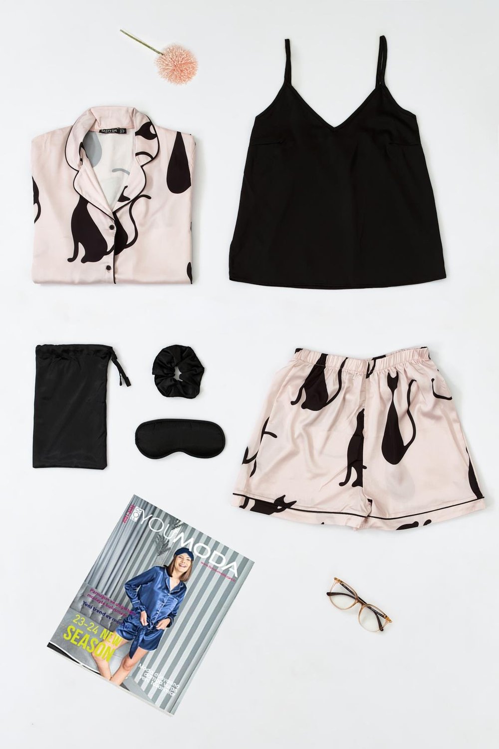 For You Sleepwear 6 lı Kedi Desen Pembe Saten Pijama Şort Takım For You Sleepwear 6'lı Kedi Desen Pembe Saten Pijama Şort Takım