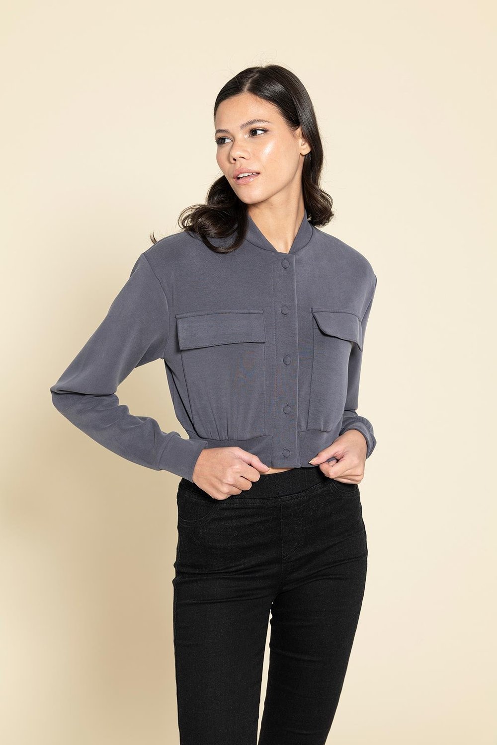 For You Woman Cupra Kumaş Antrasit Bomber Ceket For You Woman Cupra Kumaş Antrasit Bomber Ceket