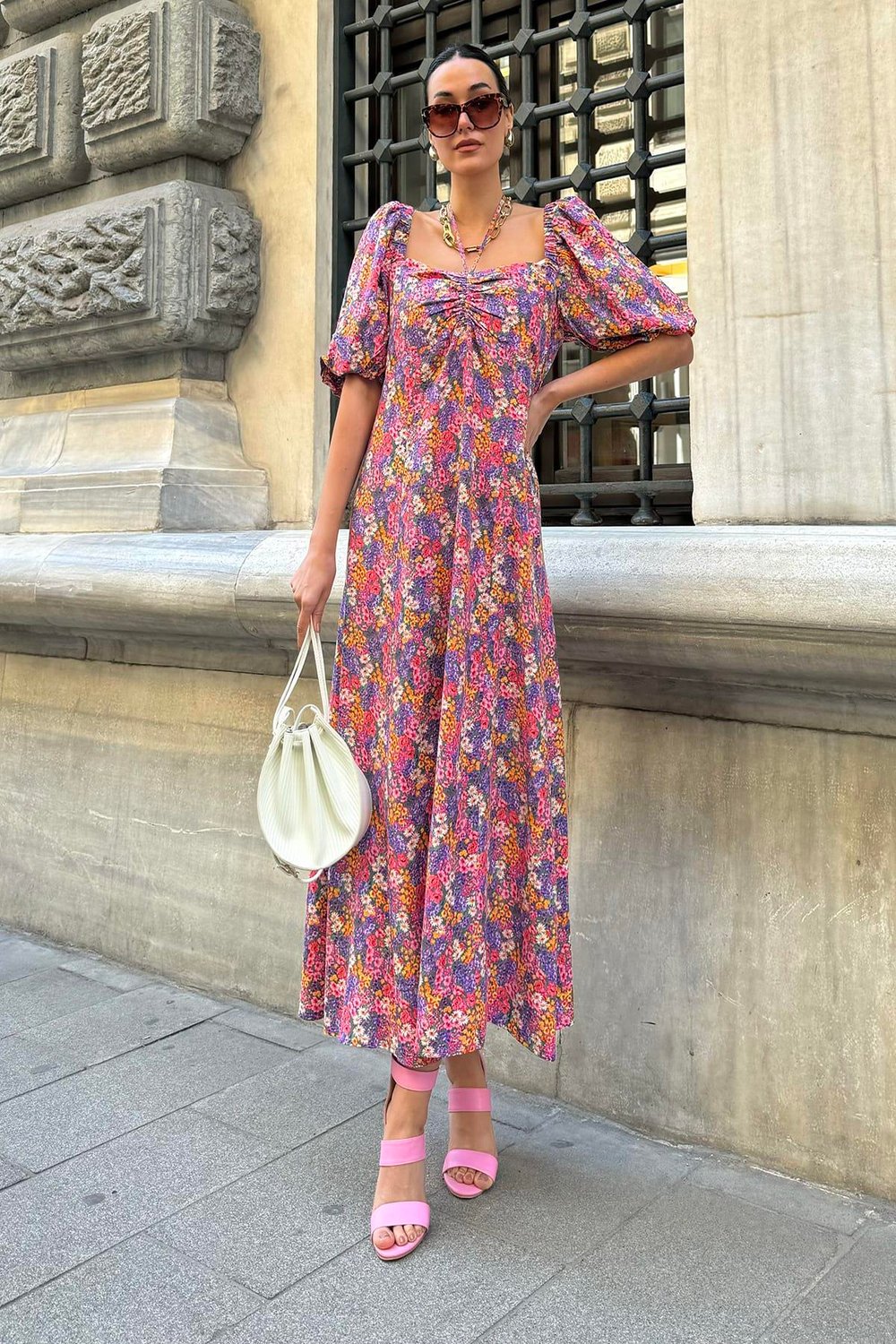 Now Moda Doğal Viskon Boyun Baglamalı Desenli Uzun Lila Elbise Now Moda Doğal Viskon Boyun Baglamalı Desenli Uzun Lila Elbise