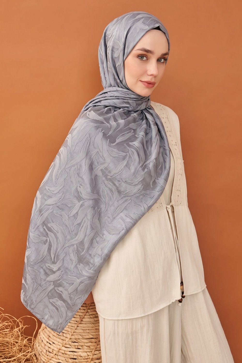 SERMODA , Tesettür Şal & Eşarp , Aerobin Jakar Yaprak Desenli Şal 35