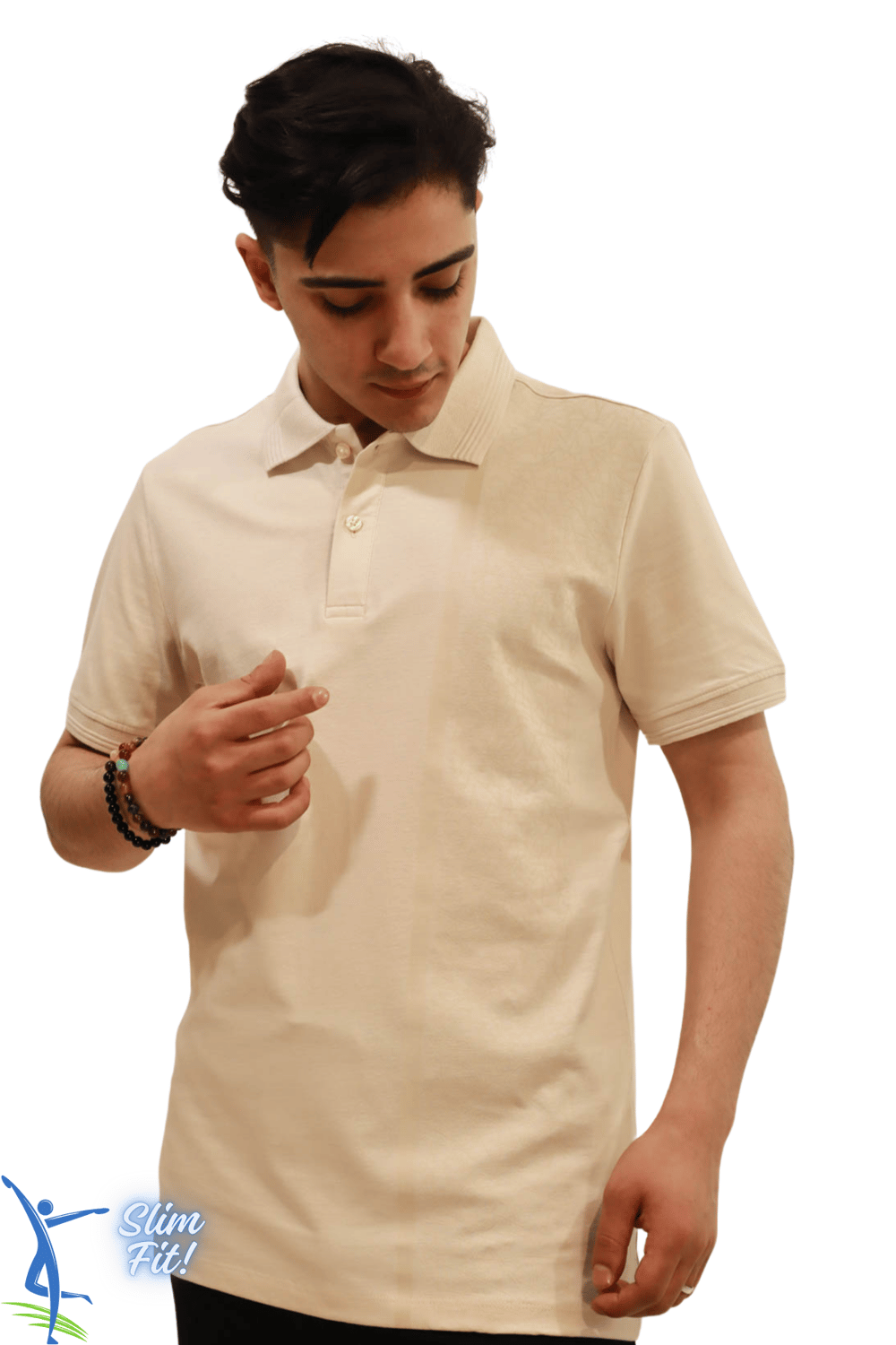 SERMODA , T-Shirt , Erkek Slim Fit Dar Kesim Pamuklu Yumuşak Doku Nefes Alan Kumaş Kıvrılmaz Yaka Haki Polo Yaka Tişört Bej