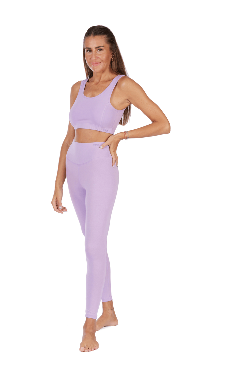 Nui Yoga Diya - Lila Organik Pamuklu Yüksek Bel Uzun Tayt