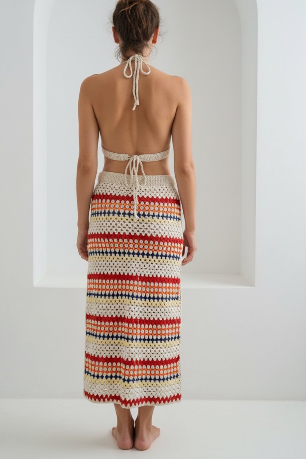 Rose Büyük Çiçek Örgü Bikini Üstü Crop Top LM26601