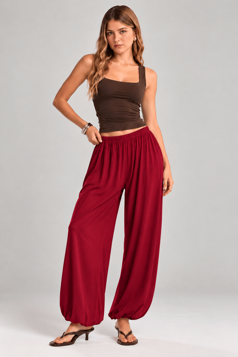 Bordo Dökümlü Şalvar Pantolon