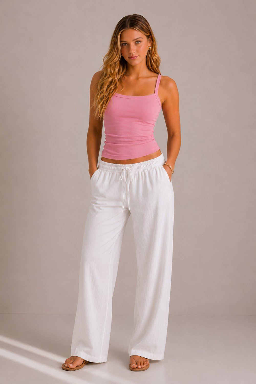 Pembe Ribana Askılı Top-Slim Fit Kadın Atlet
