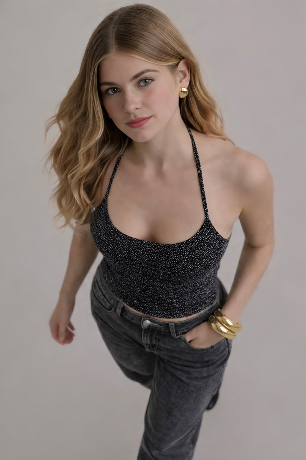Simli Örme Halter Yaka Top-Slim Fit Bluz