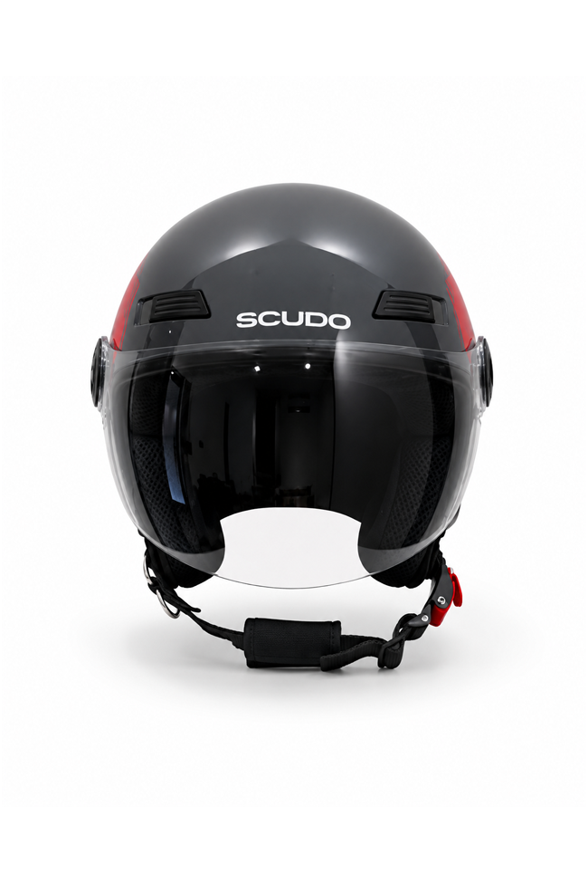 Scudo C1 Open Face Çene Açık Motosiklet Kaskı Ece 22.06 Sertifikalı Gri/Kırmızı