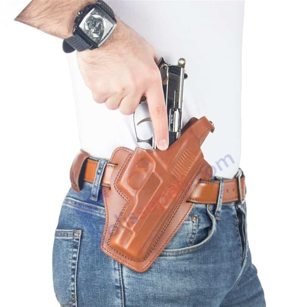 Browning 14 lü Deri Tabanca Kılıfı Kahverengi Baskılı Kapalı