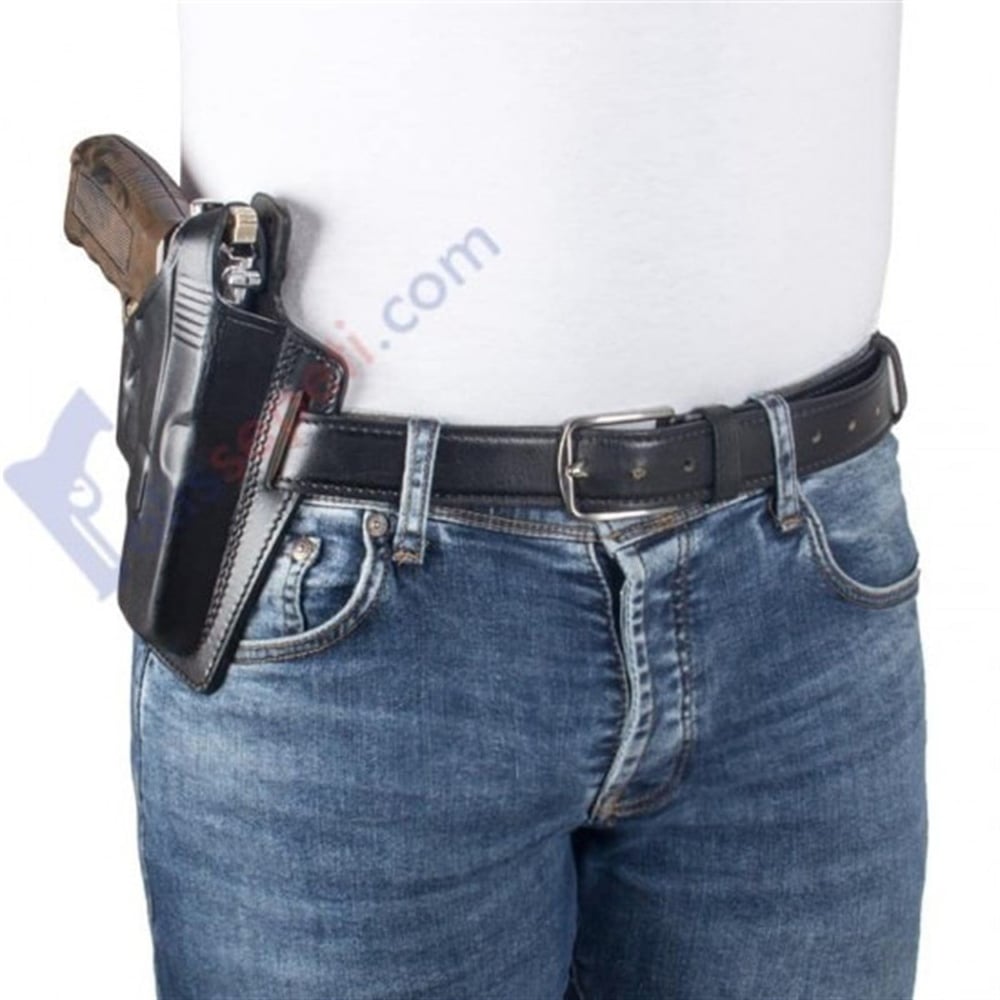 Canik 55 Horozlu Seri Deri Tabanca Kılıfı Siyah Baskılı Kapalı