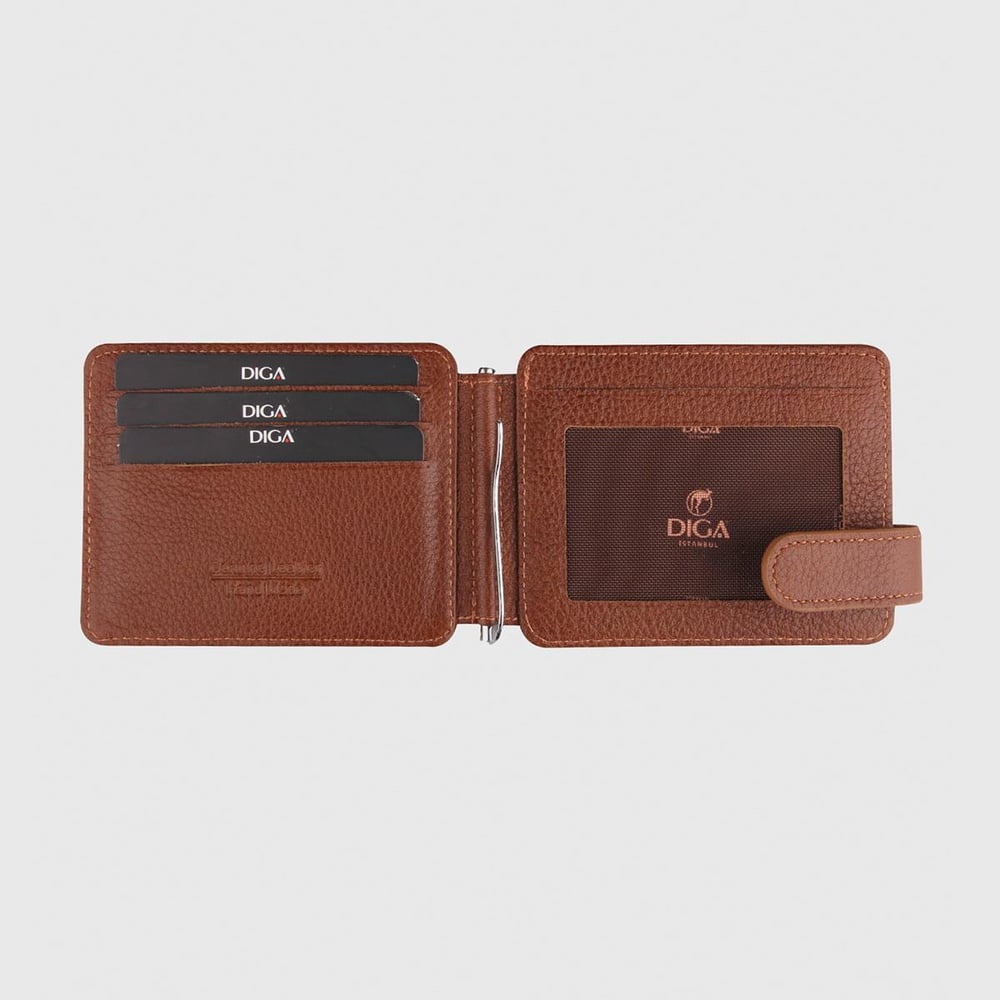 Hakiki Deri Çift Taraflı Para Tokalı Mini Rozetli Türk Kara Kuvvetleri Cüzdanı Taba