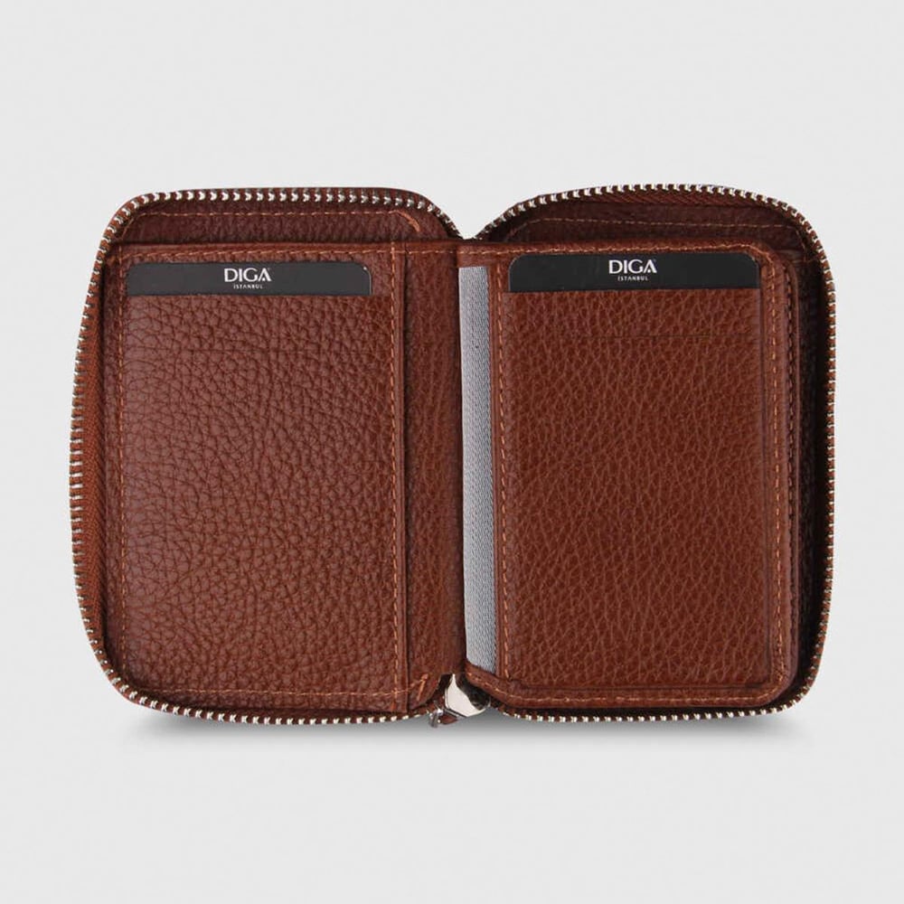 Hakiki Deri Fermuarlı Mini Rozetli Jandarma Genel Komutanlığı Cüzdanı Taba