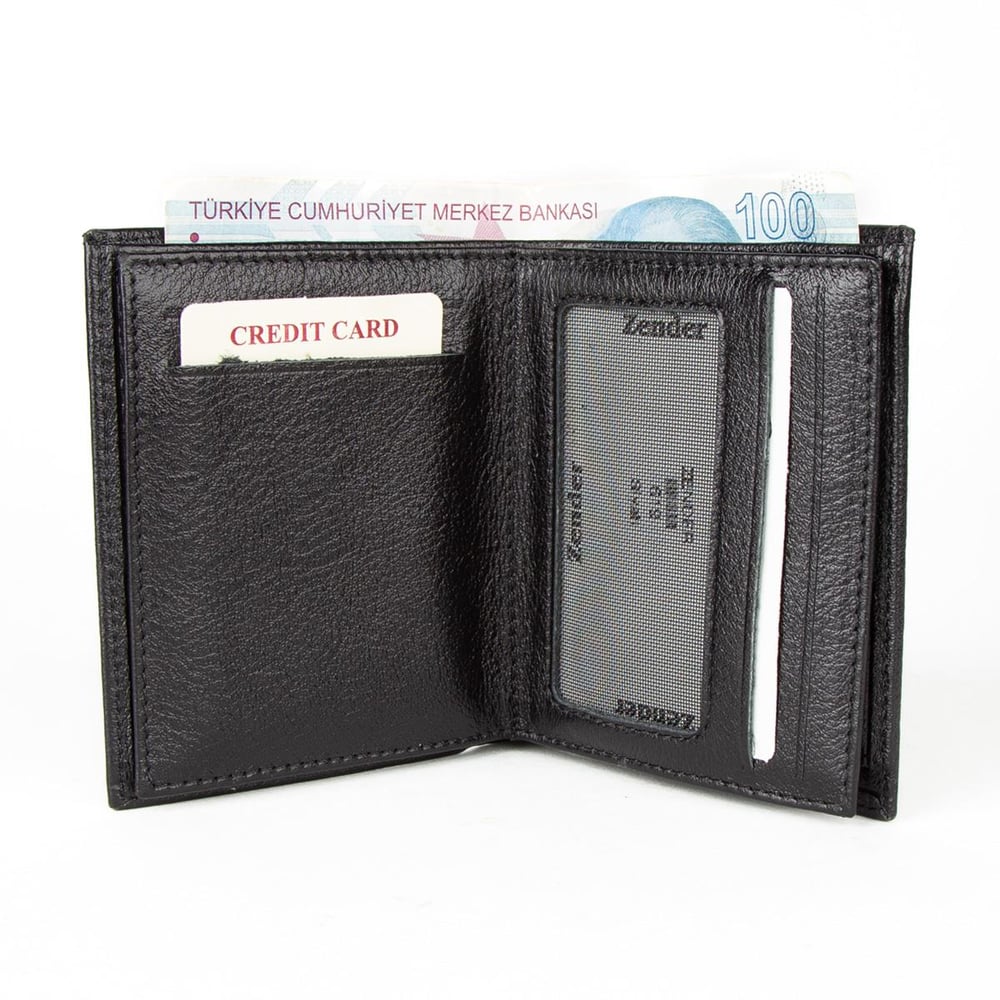 Hakiki Deri Fonksiyonel Model Mini Rozetli Polis Cüzdanı Siyah