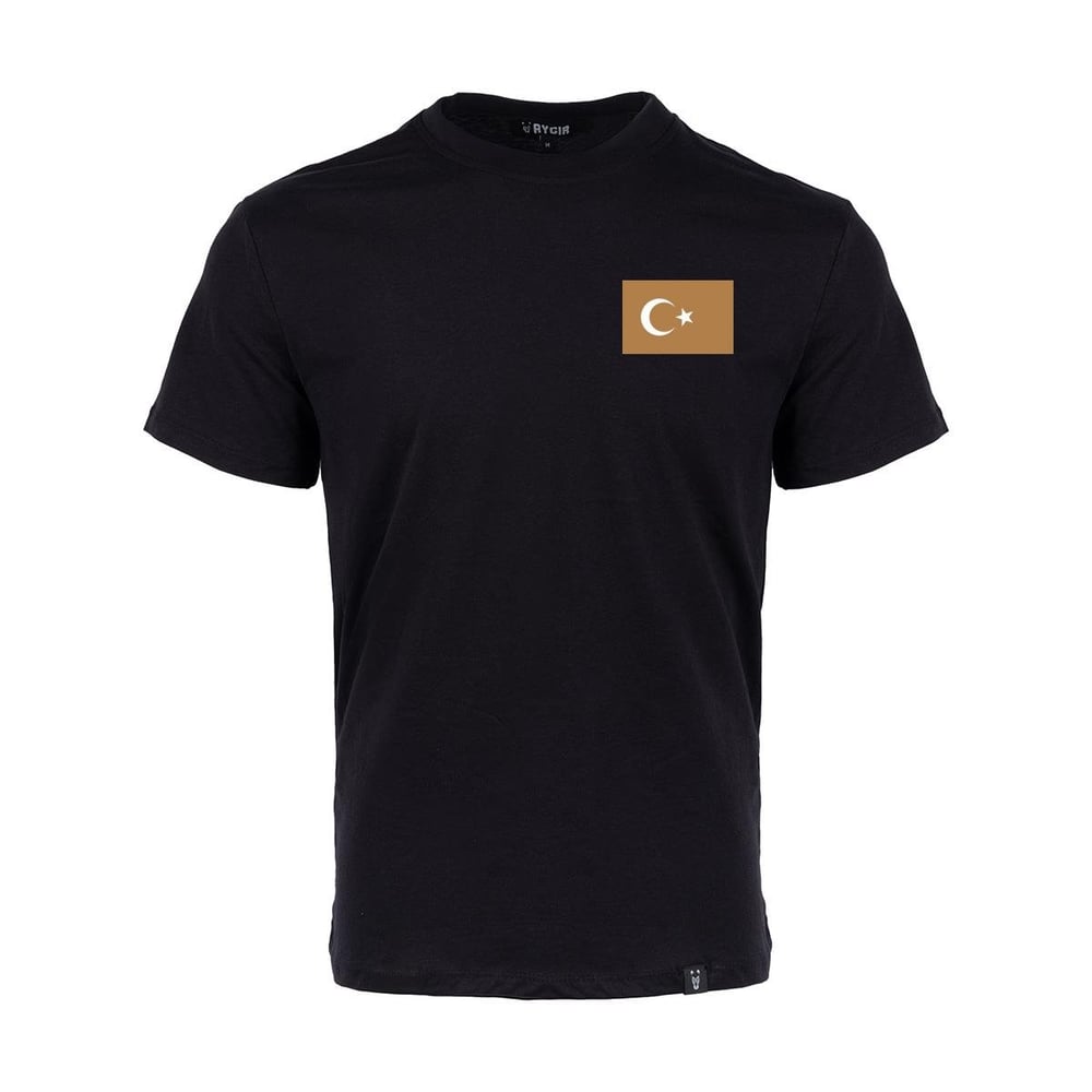 Mini Bej Türk Bayrağı Baskılı Tişört Siyah
