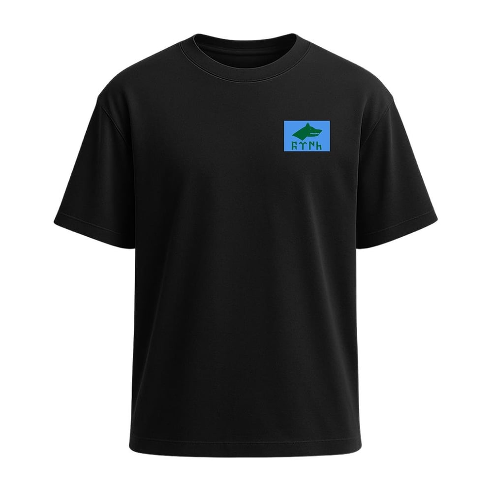 Mini Göktürk Bayrağı Baskılı Tişört Siyah