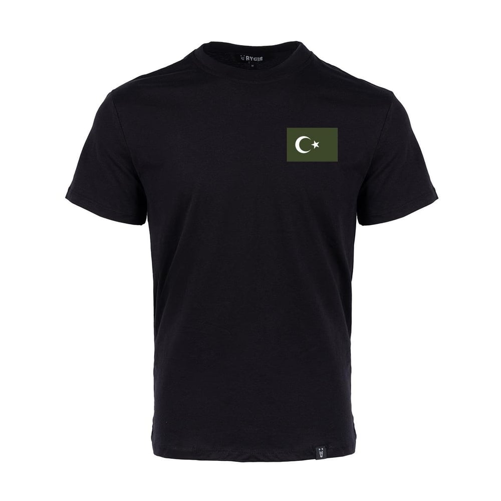 Mini Haki Türk Bayrağı Baskılı Tişört Siyah