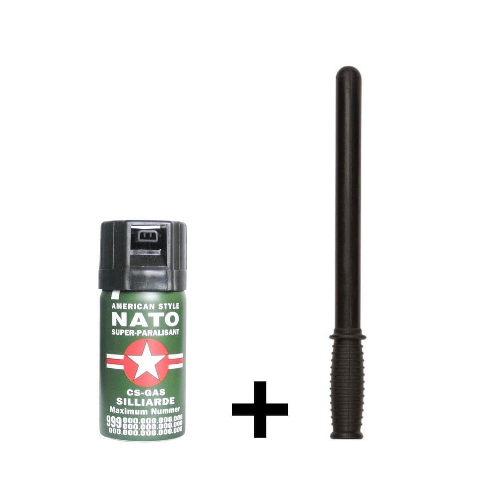 Nato Biber Gazı 40ml ve Kauçuk Polis Jopu 40cm İkili Set