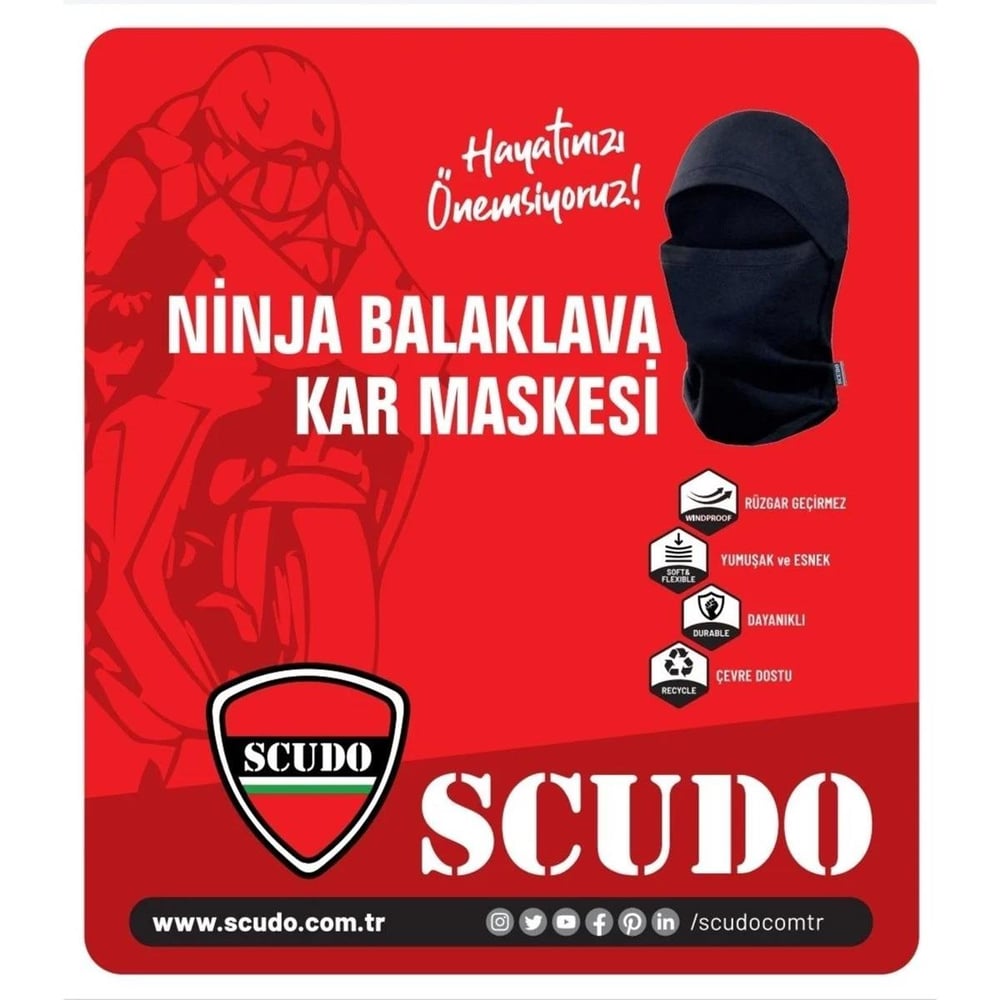 Ninja Çift Katmanlı Motorcu Kar Maskesi Balaklava Siyah
