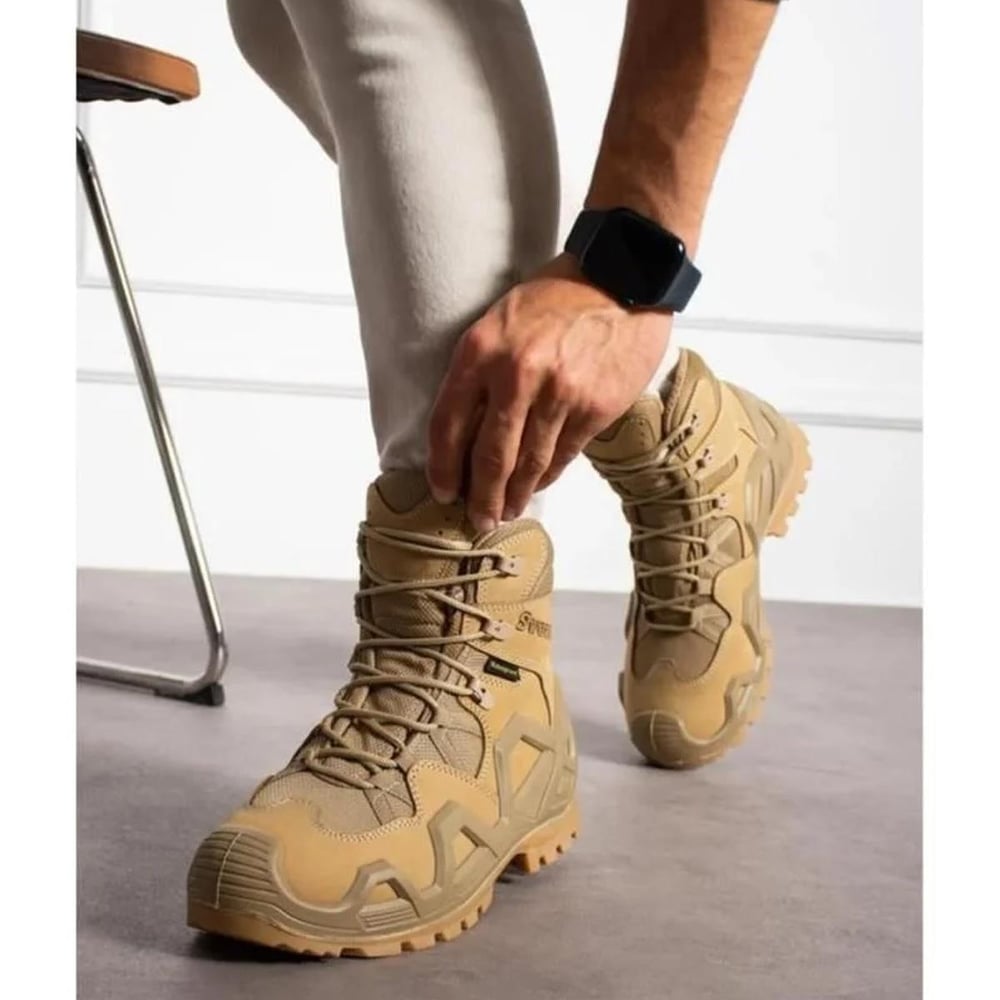 Single Sword Waterproof Nubuk Deri Kısa Polis Asker Bot Çöl Rengi