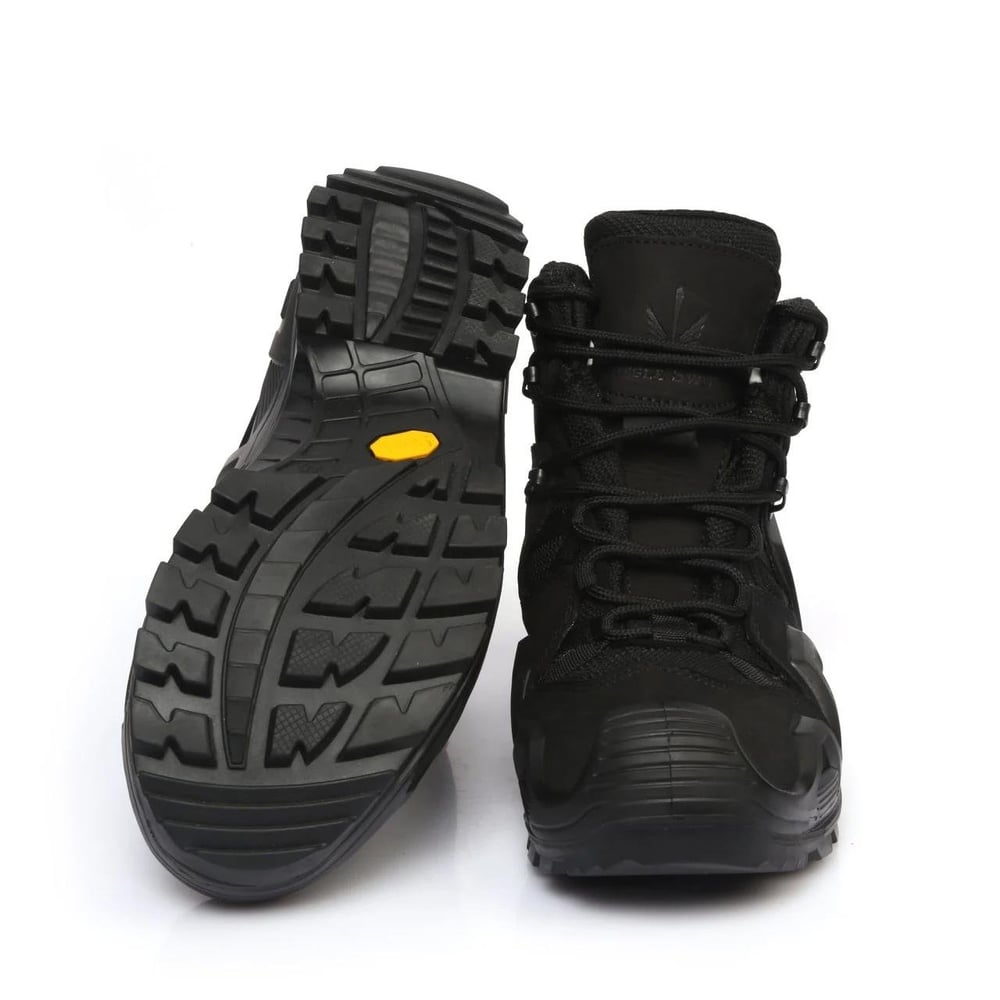 Single Sword Waterproof Nubuk Deri Kısa Polis Asker Bot Siyah