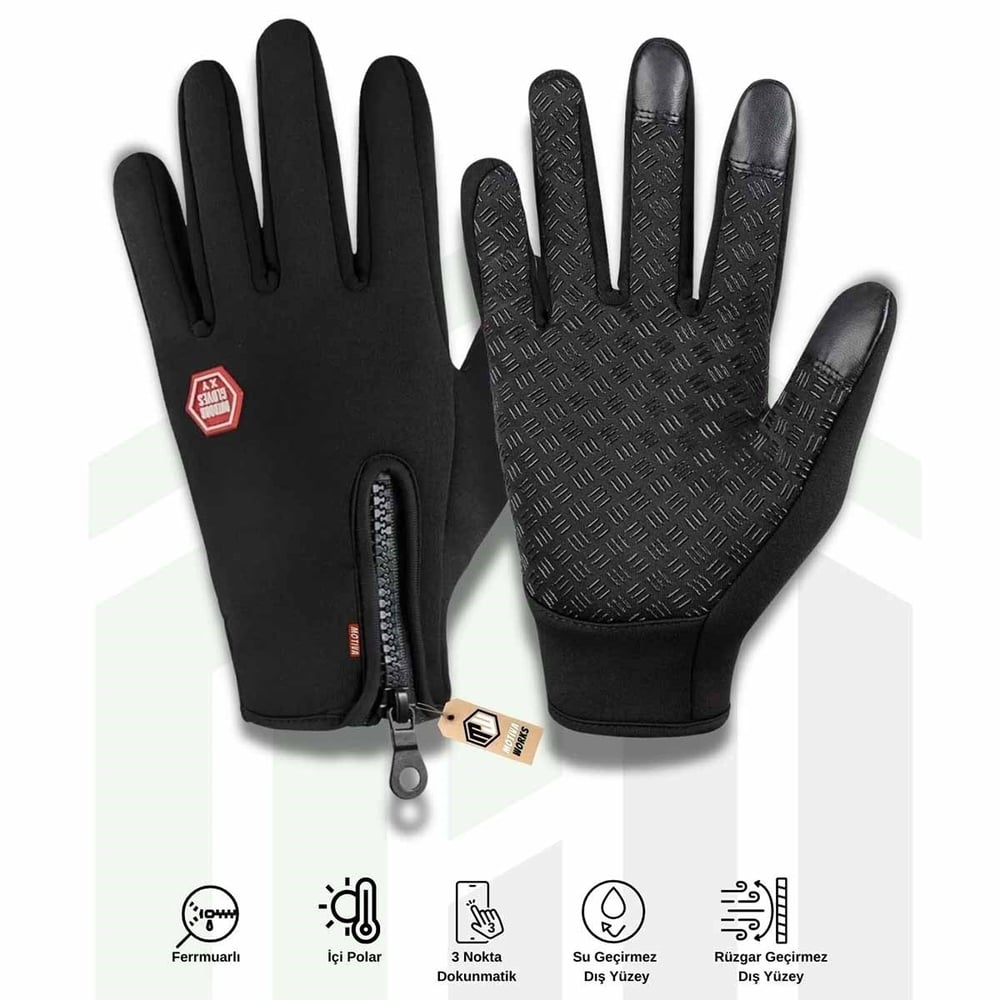 Softshell Motosiklet Eldiveni Kışlık Rüzgar Geçirmez Dokunmatik Kaymaz Siyah