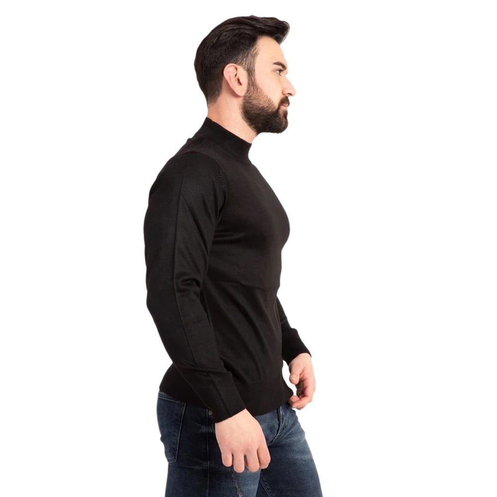 Tugan Erkek Slim Fit Yarım Balıkçı Yaka Kazak Siyah