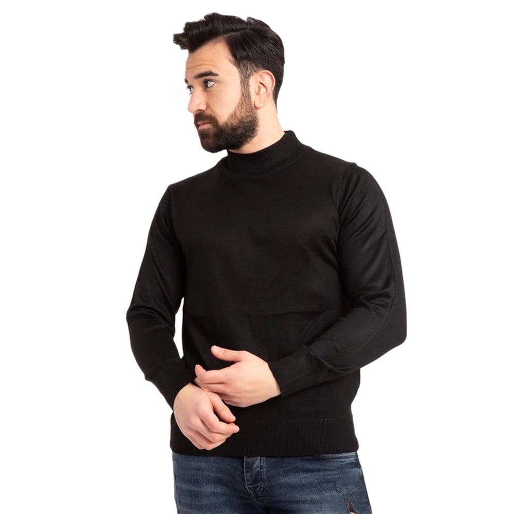 Tugan Erkek Slim Fit Yarım Balıkçı Yaka Kazak Siyah