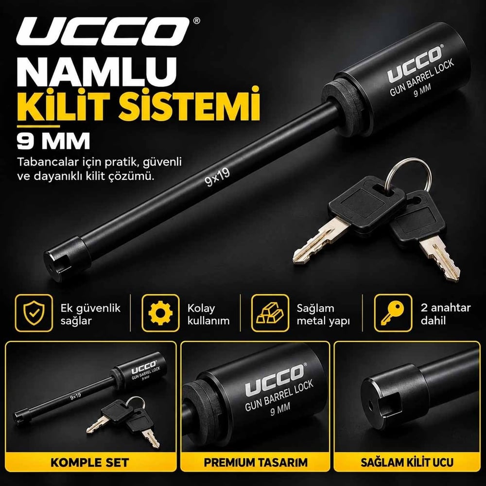 UCCO Tabanca Namlu Kilidi 9mm - Anahtarlı Mekanik Emniyet Sistemi
