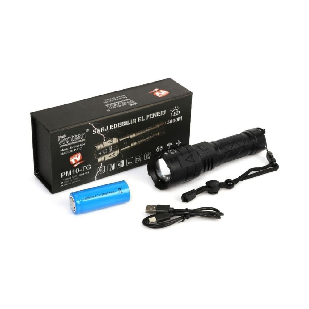 Watton 3000 Lümen Güçlü El Feneri WT-604