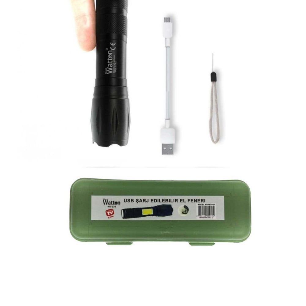 Watton Powerbank Özellikli Uzun Menzilli Şarjlı El Feneri WT-039