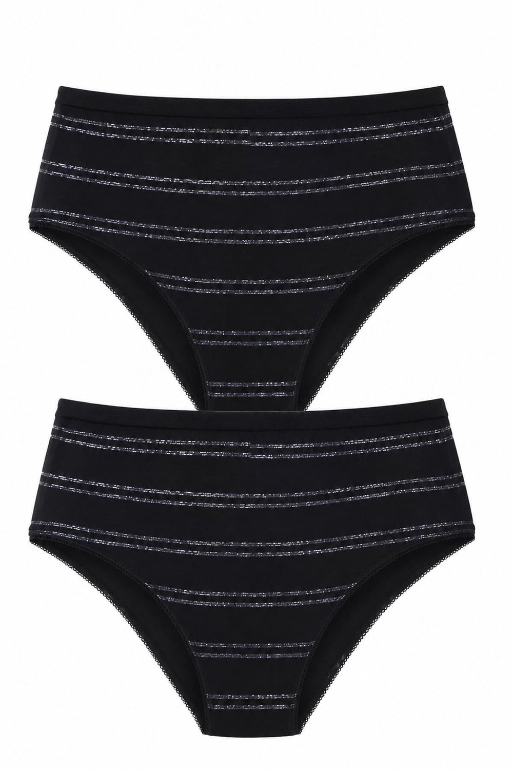 2'li Kadın Sim Çizgili Yüksek Bel Bikini Külot Seti