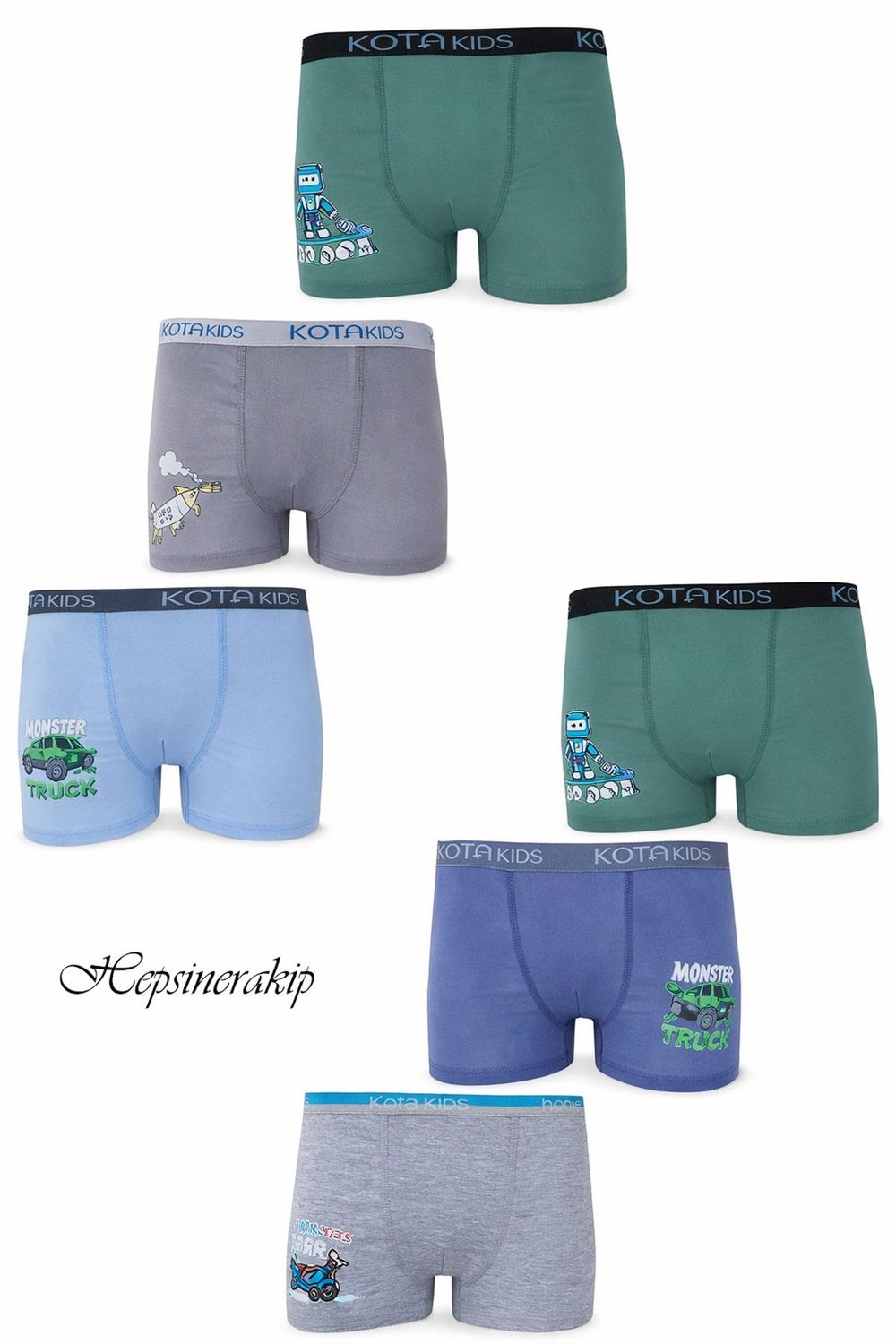 6lı Erkek Çocuk Renkli  Baskılı Boxer Külot 1005