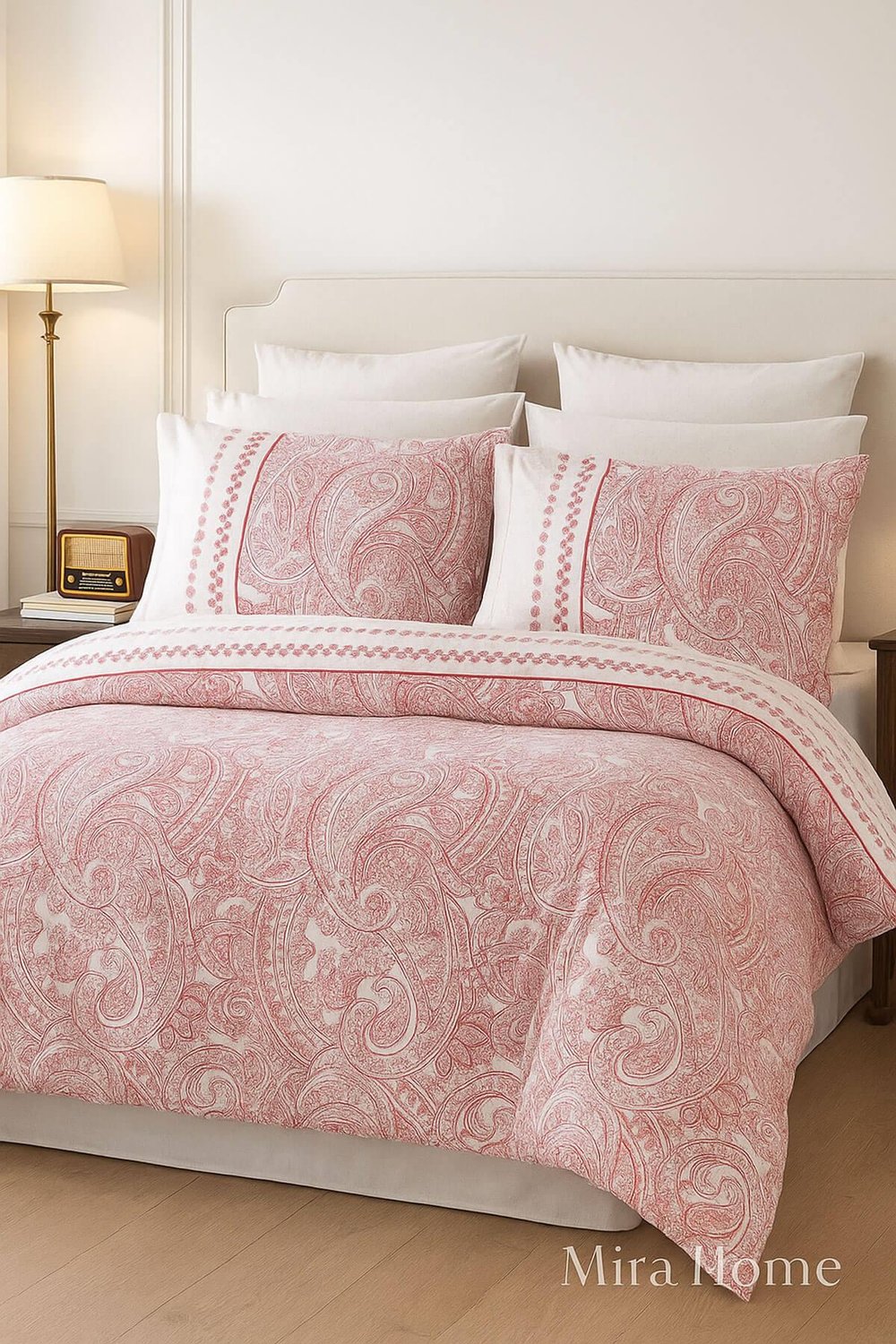 Çift Kişilik Nevresim Takımı Pamuklu Vintage Pembe Paisley