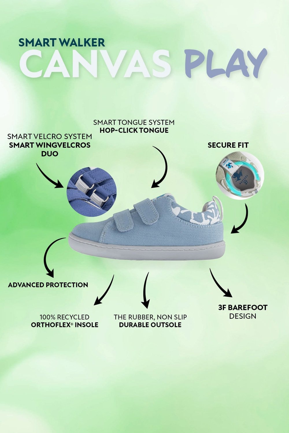 Smart Walker Canvas Play Eco Açık Mavi Barefoot Çocuk Ayakkabı