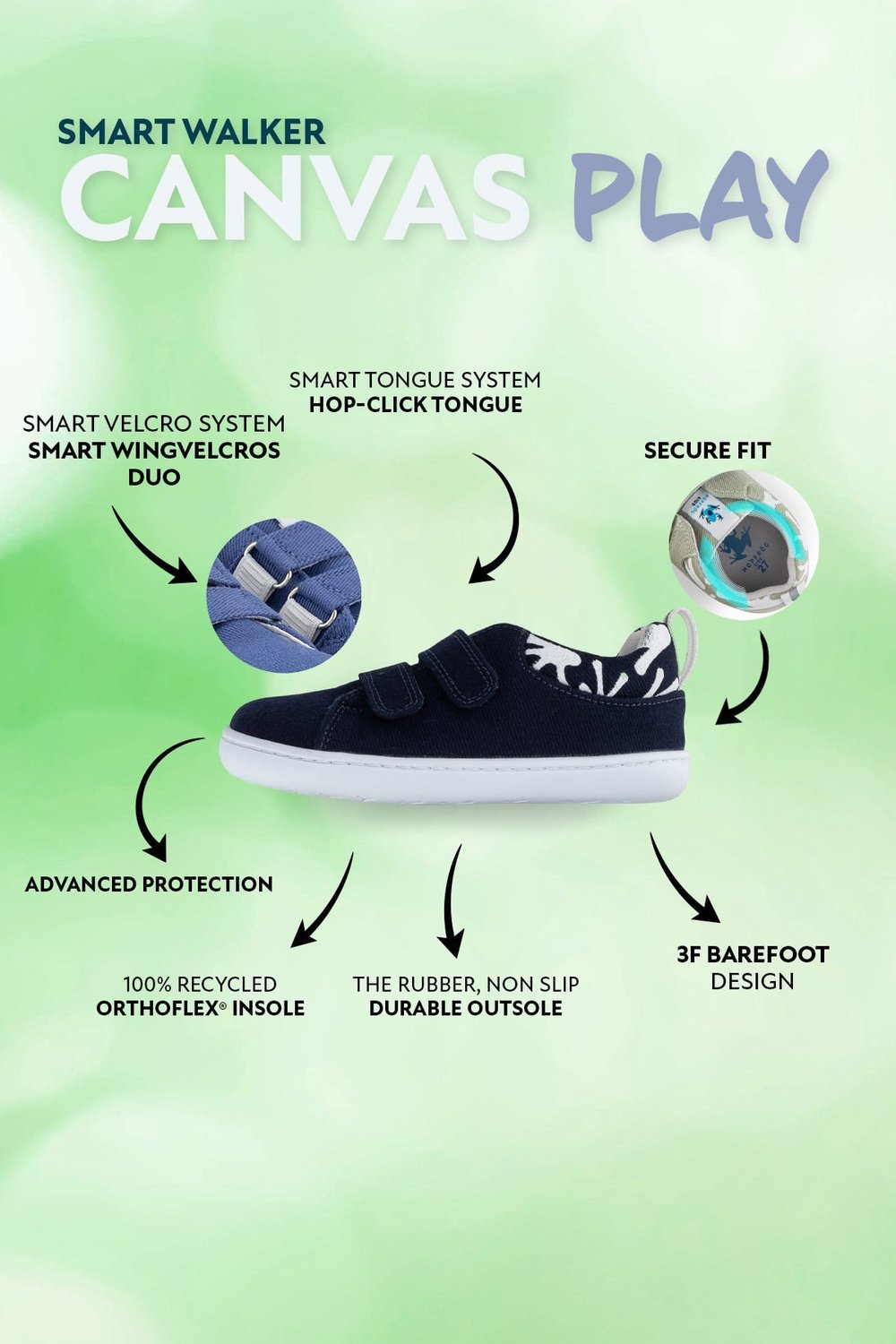 Smart Walker Canvas Play Eco Lacivert Barefoot Çocuk Ayakkabı