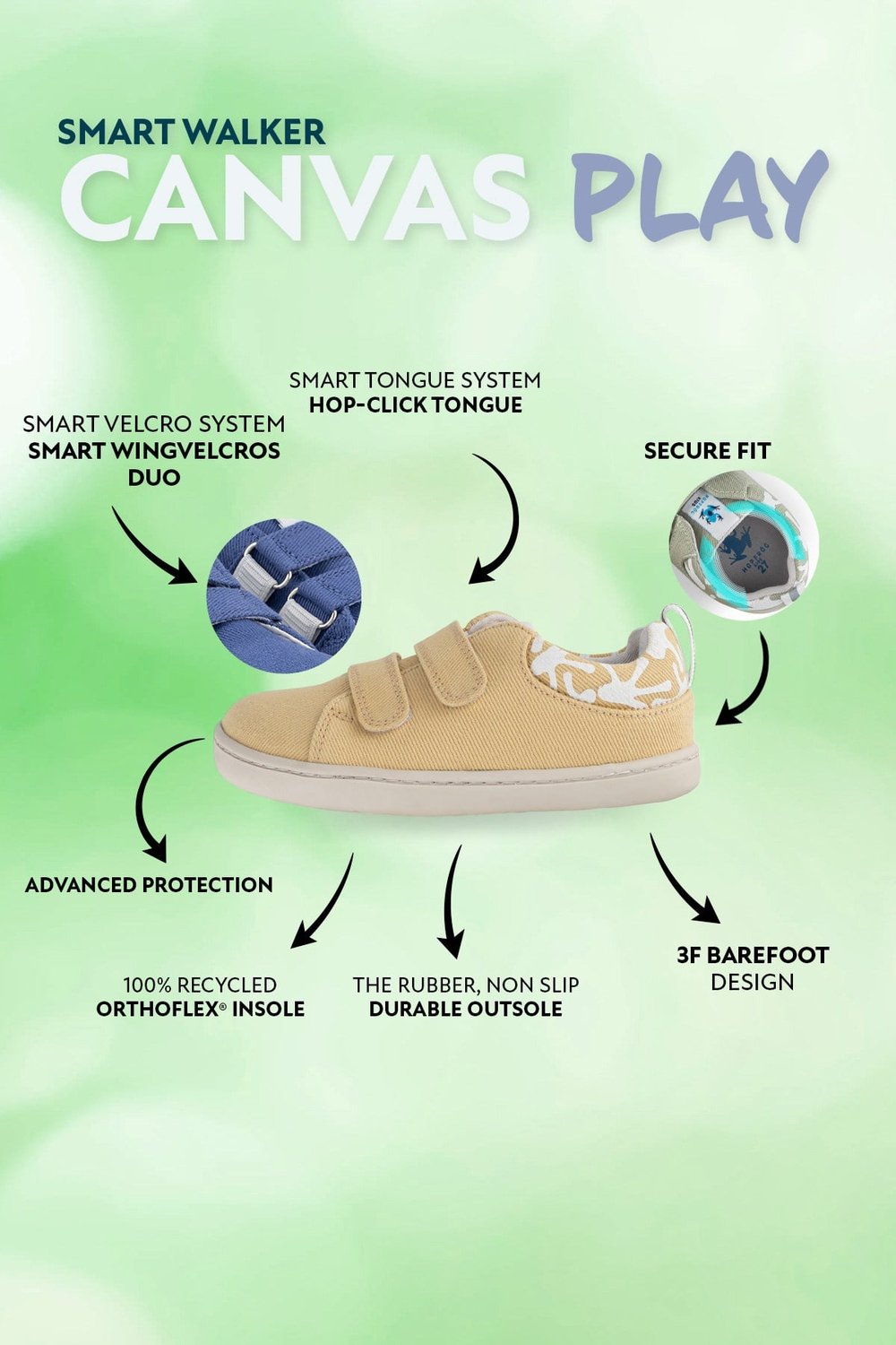 Smart Walker Canvas Play Eco Yellow Barefoot Kids Shoes