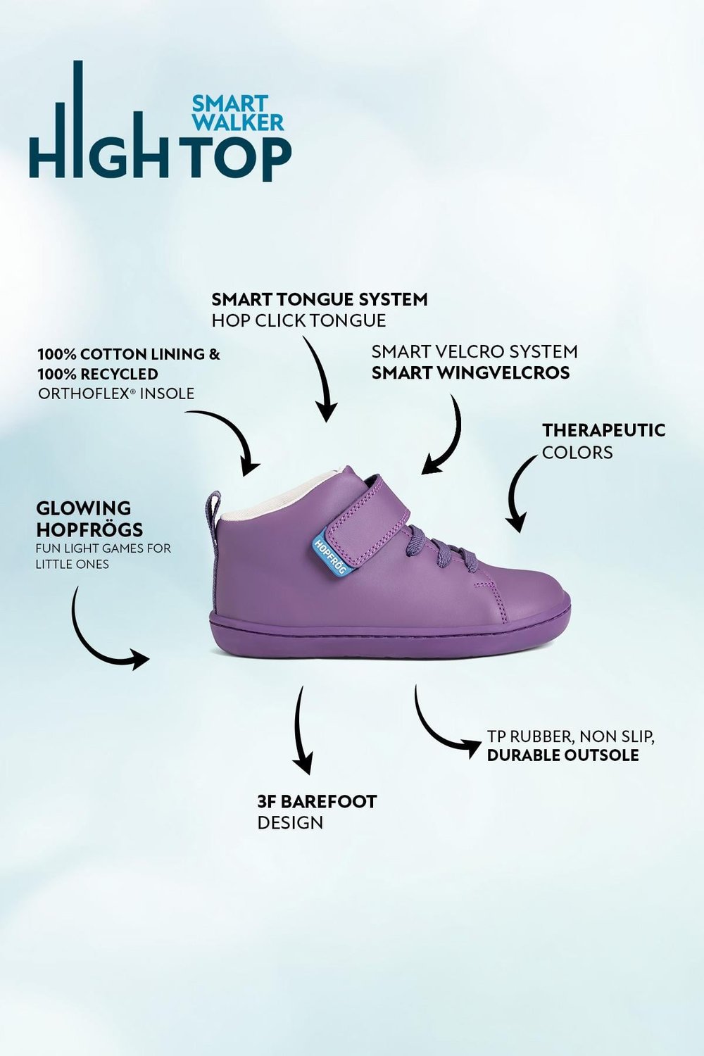 Smart Walker High Top Mor Işık Barefoot Çocuk Bot