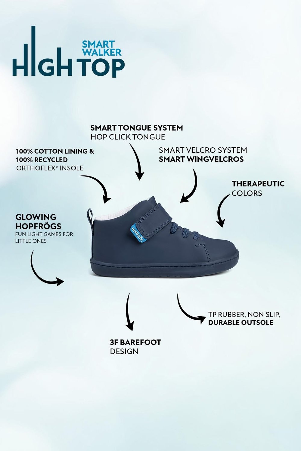 Smart Walker High Top Super Matte Navy Blue Barefoot Kids Shoes