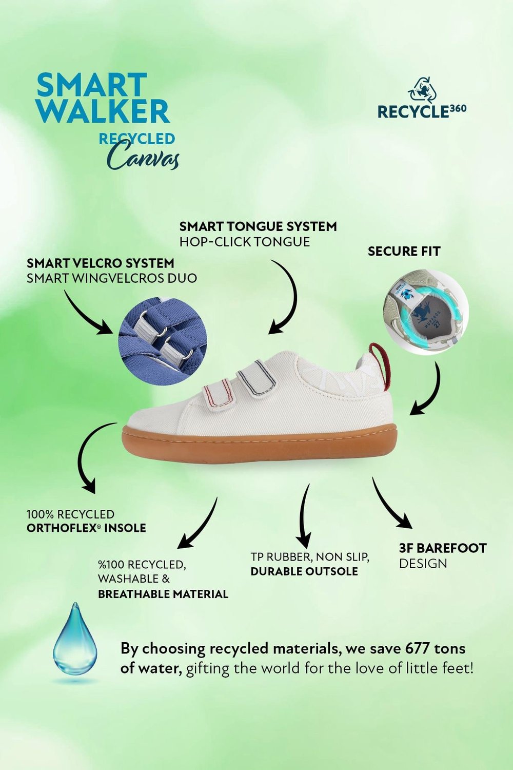 Smart Walker Recycled Canvas Eco Off-White Barefoot Kids Shoes